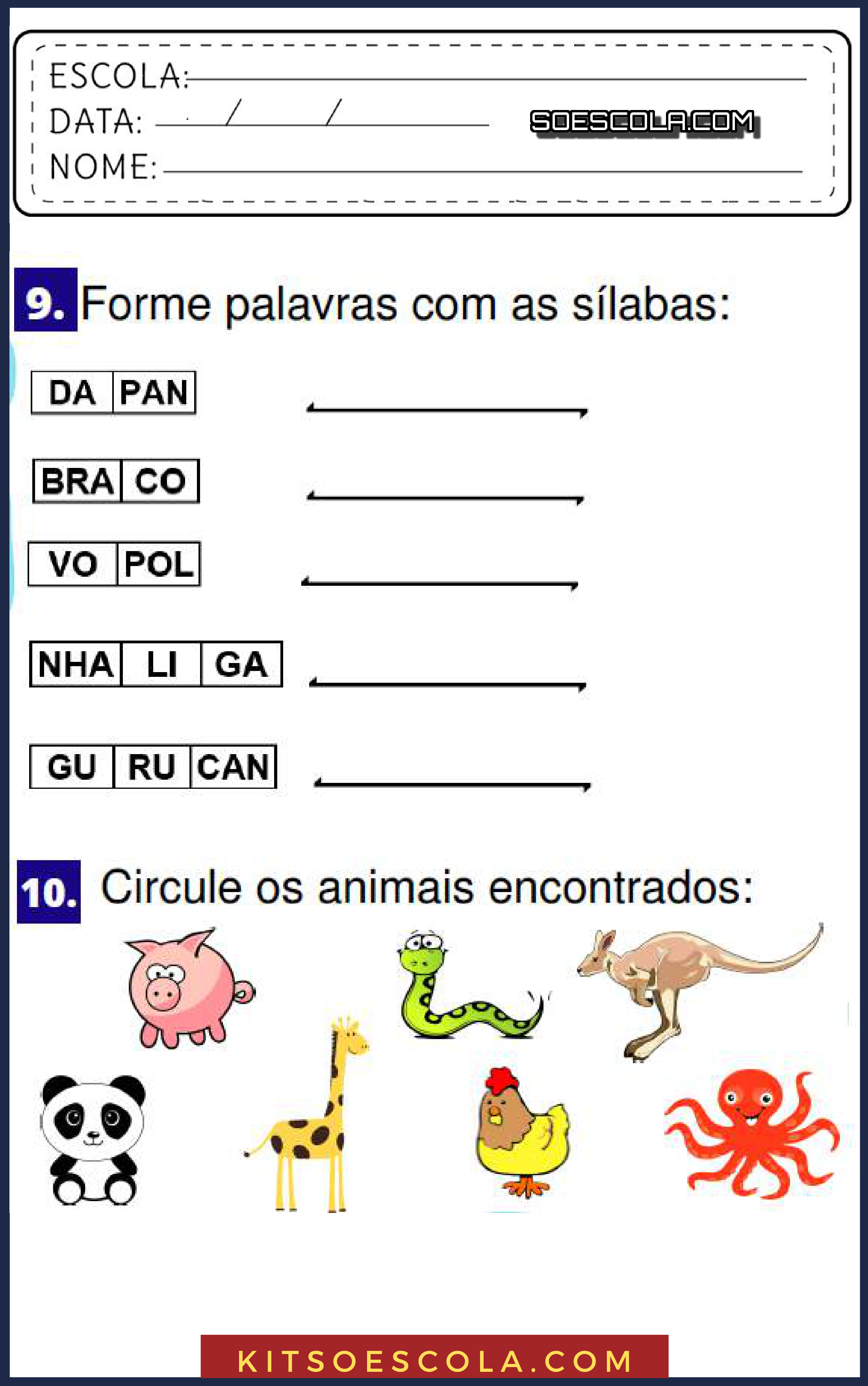 Atividade De Alfabetização - Forme As Sílabas - Escola